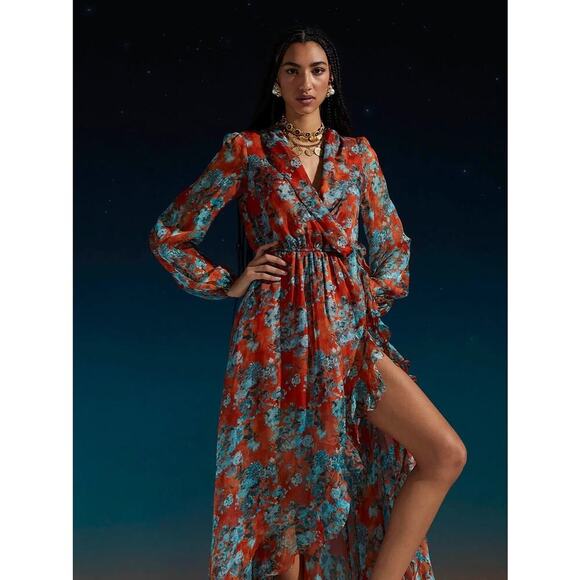 Caroline Constas Vivian Asymmetric Ruffled Floral Silk Chiffon Dress size Medium - Picture 6 of 16